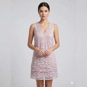 Purificación García pink Floral Embroidered Tiered Shift Dress sz 40- US 8/ M